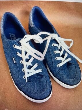Keds Denim Low-Top Sneakers in Navy Blue with White Laces